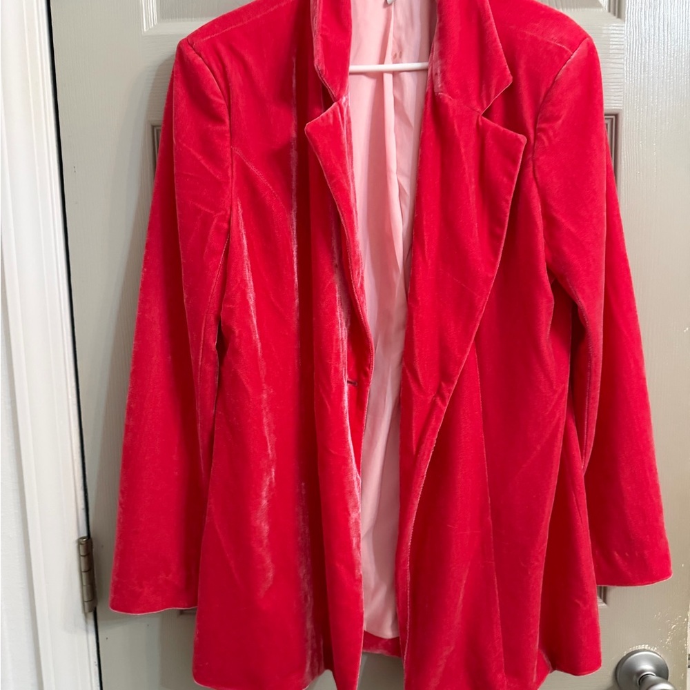Super stretch Velvet Open-Front Blazer in Hot Pink